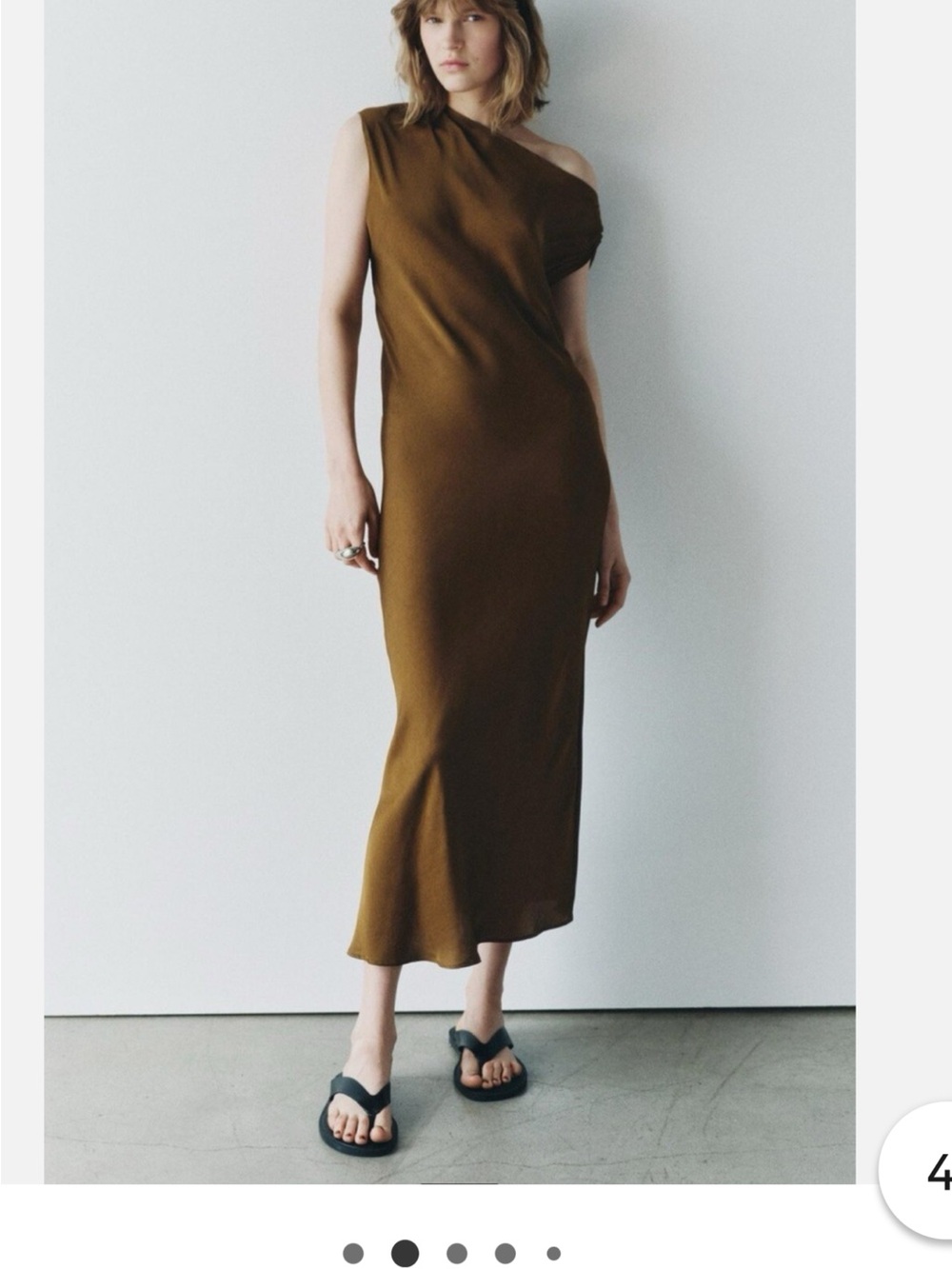 Zara One-Shoulder Midi Dress in Brown - Picture 3 of 3